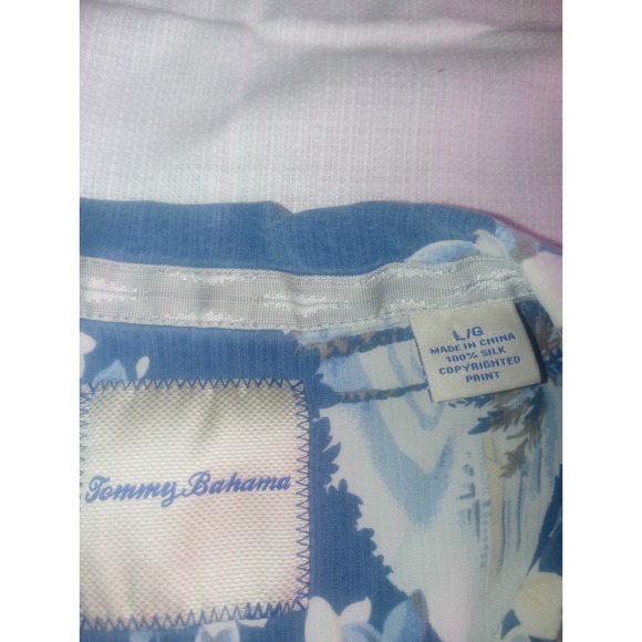 Tommy Bahama Palm Tree Blue Multicolor Large Silk Button Up - Picture 5 of 6